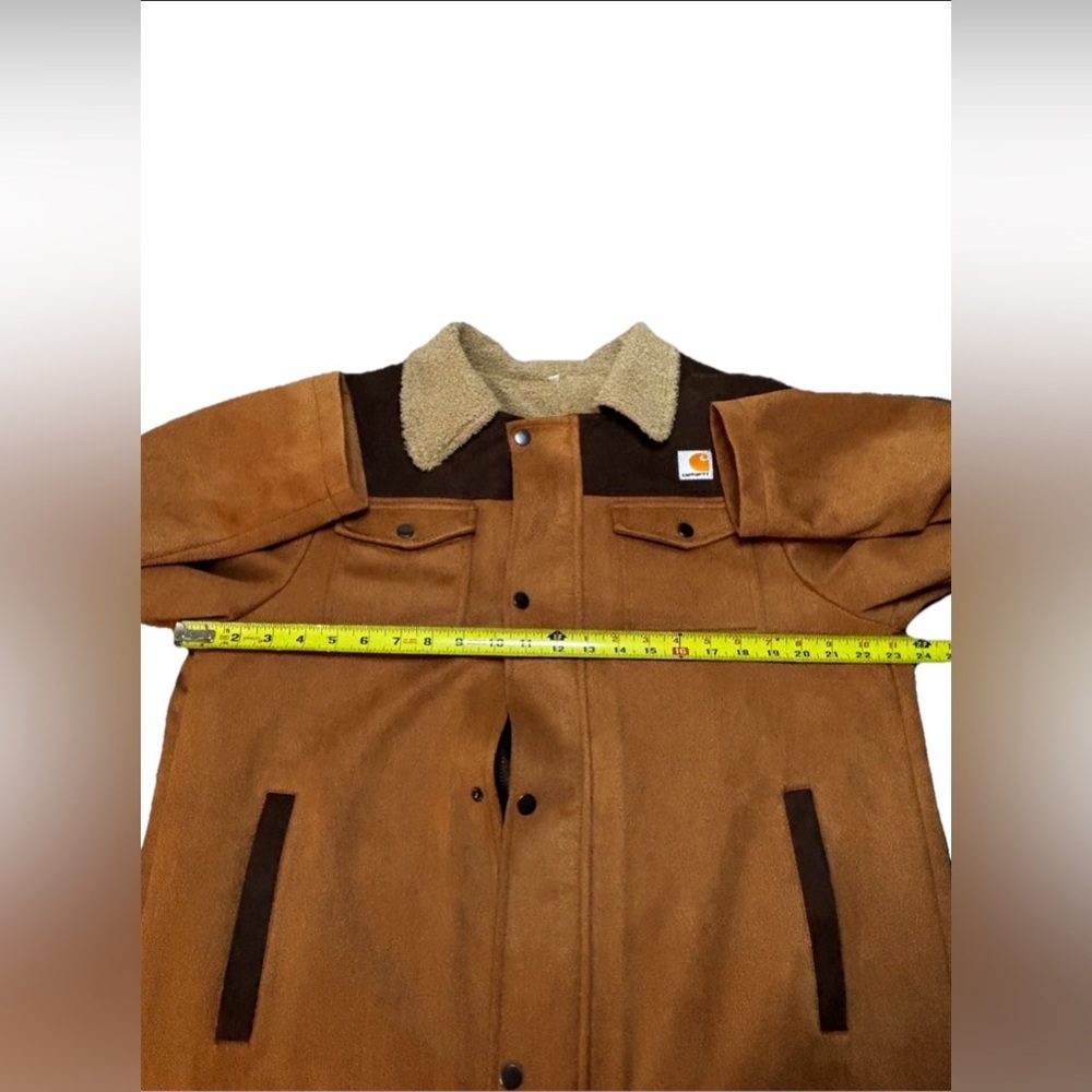 Carhartt Sherpa Lined Canvas Ranch Chore Coat Brown Western Workwear Jacket L - Picture 5 of 7